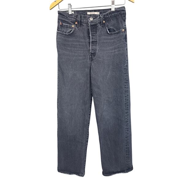 Levi's Ribcage Straight Jeans Joli Thorax Droit Black Wash Size 28 French Levi's - Picture 2 of 11